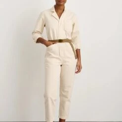 AlexMill Standard Zip Jumpsuit - Ecru Herringbone