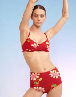 CYNTHIA ROWLEYBlossom High-Waisted Bikini Bottom - Red Multi