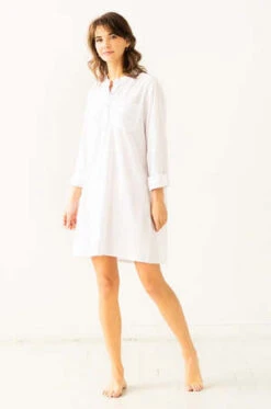 SALUAFlannel Sleep Shirt - White