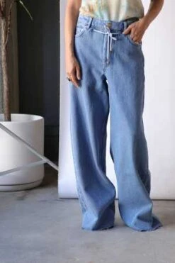 GanniHeavy Denim Wide Drawstring Jeans - Light Blue Stone
