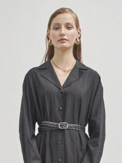 Maison De InesHooded Cowhide Weaving Belt - Black