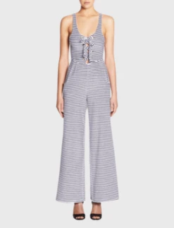 Mara HoffmanStripe Lace Up Front Jumpsuit - White/Navy