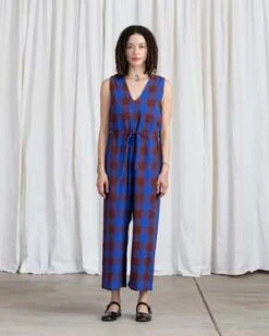 Ali GoldenSILK SLIT-BACK JUMPER - RUST/COBALT PLAID