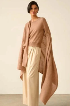 White + WarrenWhite + Warren Cashmere Travel Wrap - Camel Heather