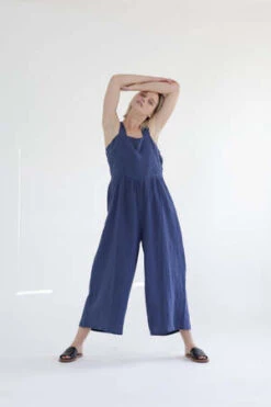 A MenteLinen Strap Jumpsuit - Moonlight